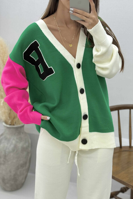 B LETTER CARDIGAN+TROUSERS KNIT WOMEN SET GREEN/JESHILE - 5