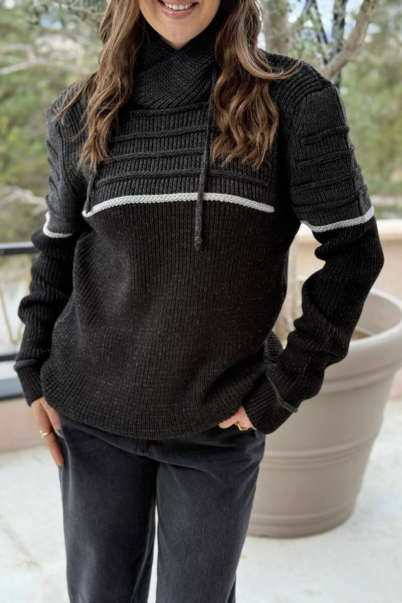 KNITTED HIGH NECK LACING WOMEN SWEATER BLACK/ E ZEZE - 2