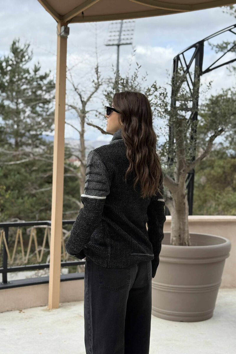 KNITTED HIGH NECK LACING WOMEN SWEATER DARK GREY/GEE - 4