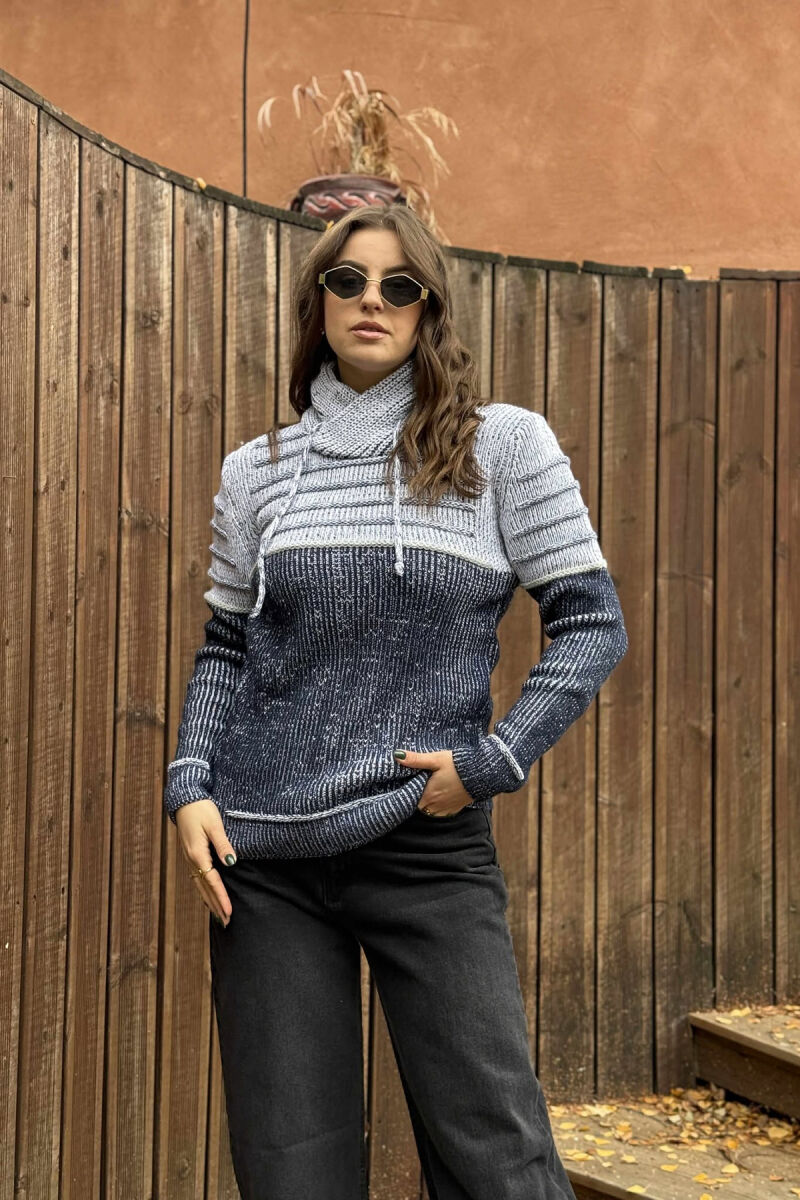 KNITTED HIGH NECK LACING WOMEN SWEATER LIGHT GREY/GZ - 1