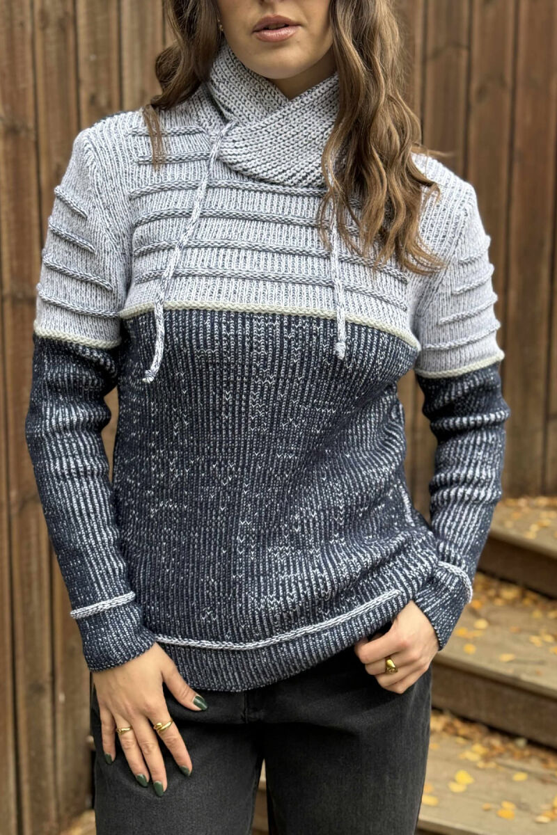 KNITTED HIGH NECK LACING WOMEN SWEATER LIGHT GREY/GZ - 4