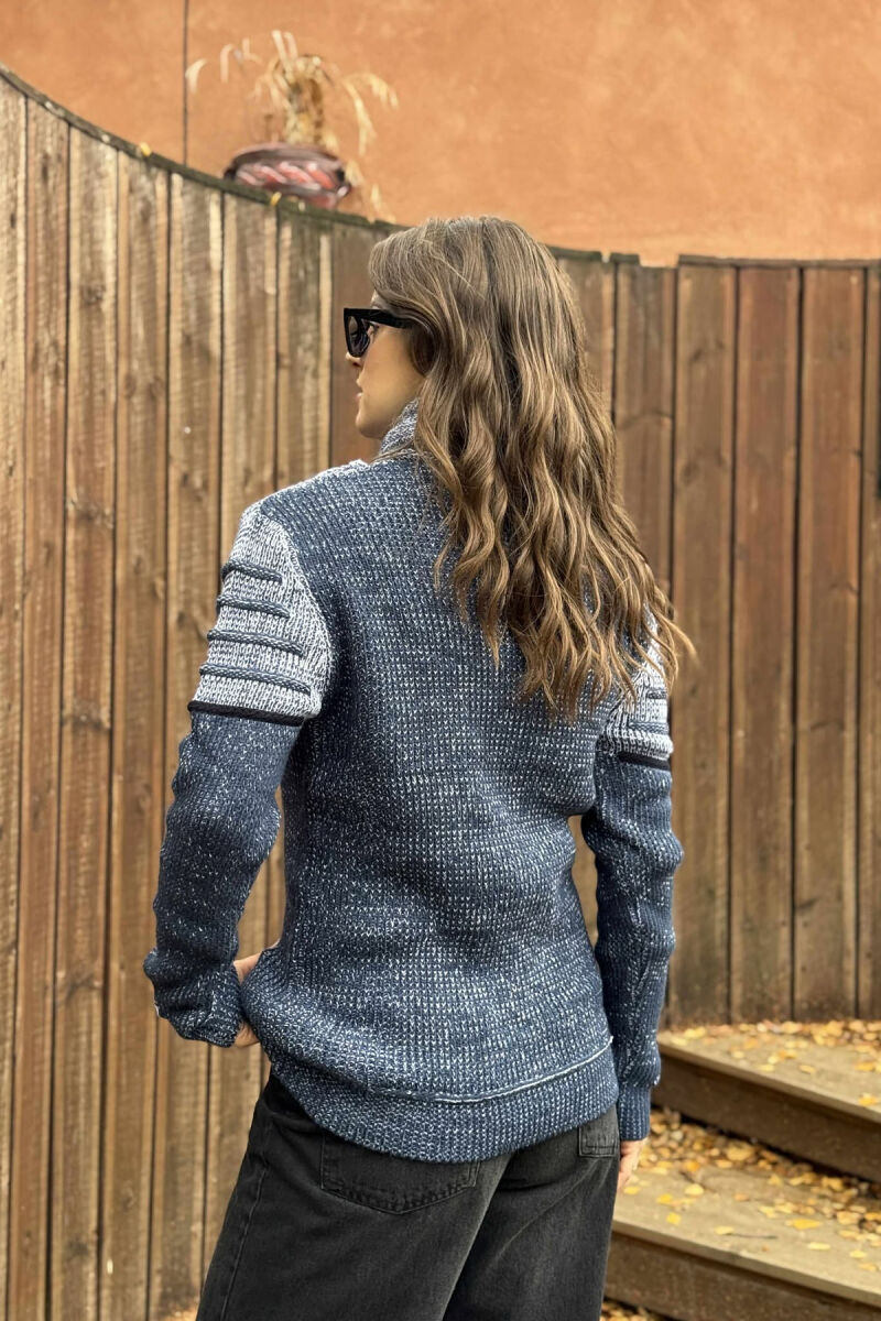 KNITTED HIGH NECK LACING WOMEN SWEATER LIGHTBLUE/BZ - 4