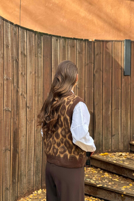KNITTED LEO PRINT WOMEN VEST BROWN/KAFE - 3
