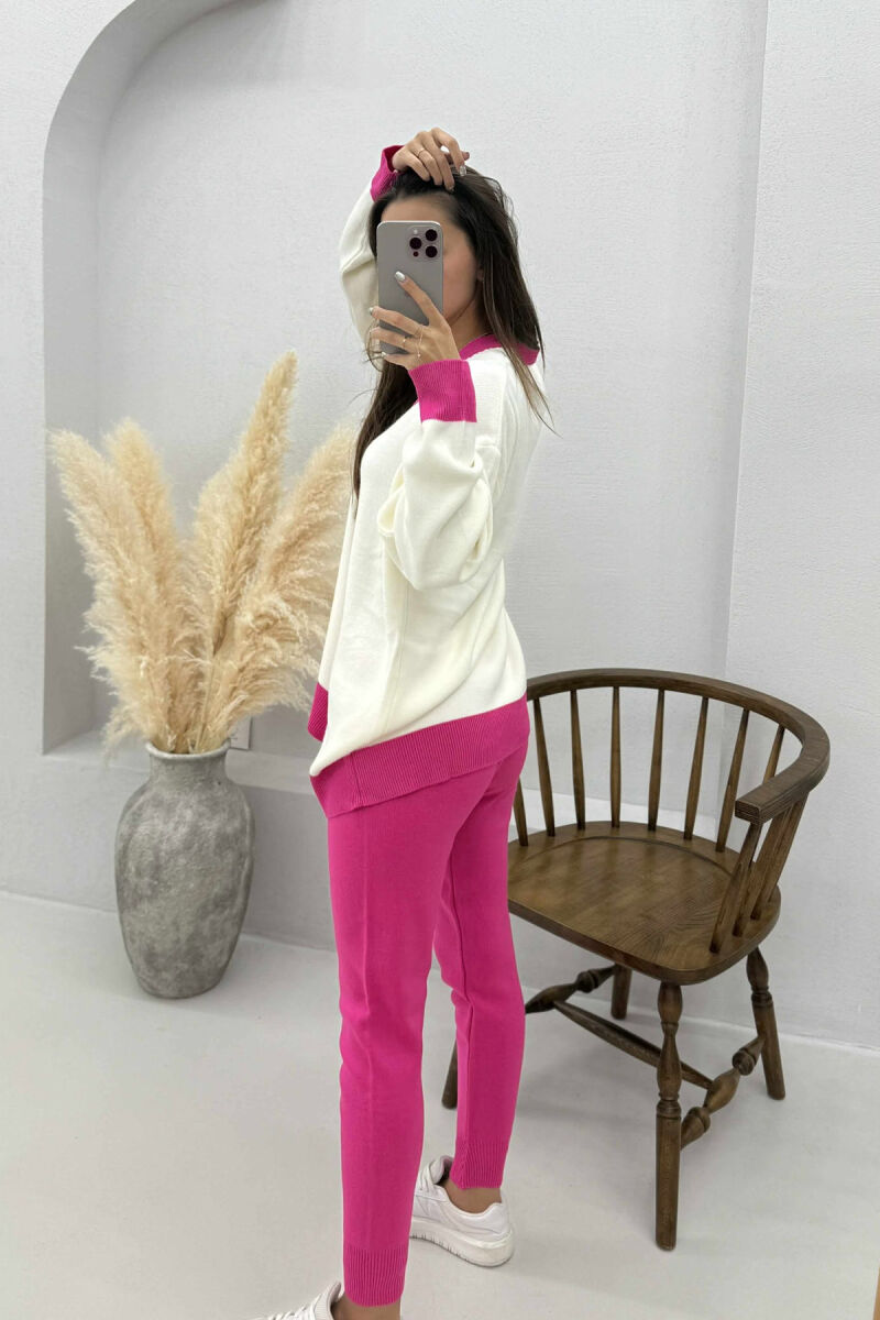LETTER P CARDIGAN+TROUSERS KNIT WOMEN SET FUCHSIA-WHITE/CIK-BA - 4