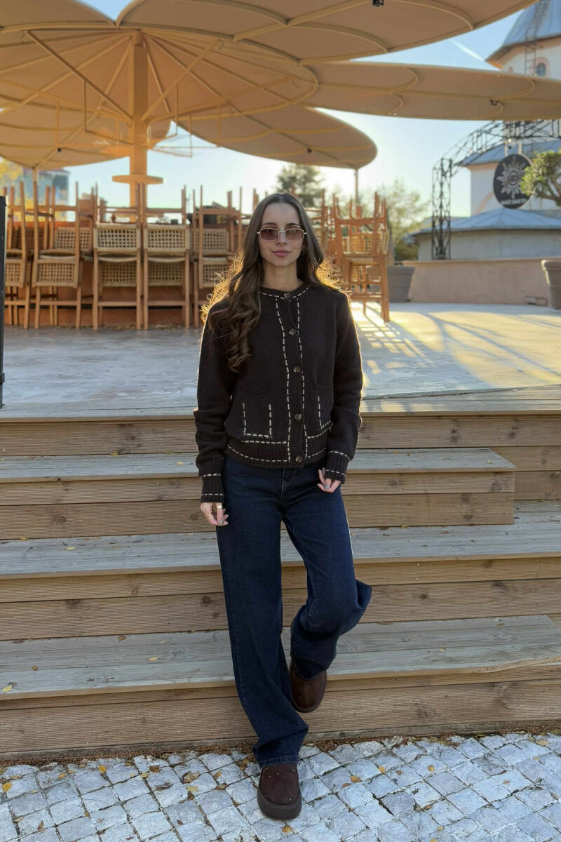 KNITTED SIMPLE WOMEN CARDIGAN DARK BROWN/KAE - 4