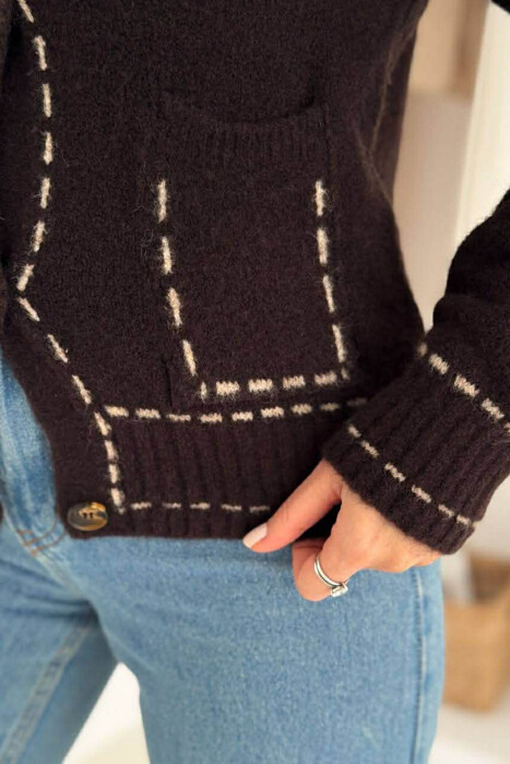 KNITTED SIMPLE WOMEN CARDIGAN DARK BROWN/KAE - 3