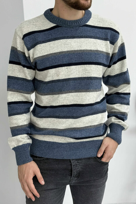 KNITTED STRIPE DESIGN MEN SWEATER BLUE/BLU - 1