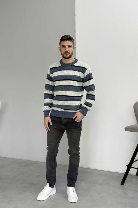 KNITTED STRIPE DESIGN MEN SWEATER BLUE/BLU - 2