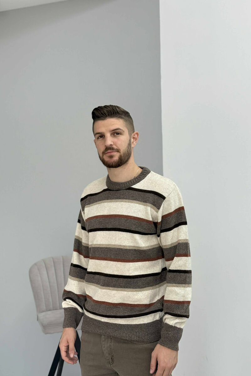KNITTED STRIPE DESIGN MEN SWEATER BROWN/KAFE - 3