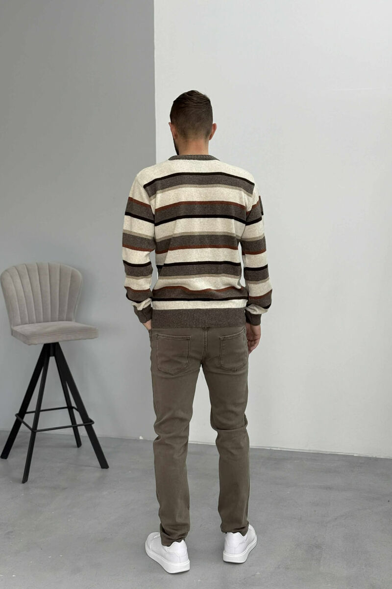 KNITTED STRIPE DESIGN MEN SWEATER BROWN/KAFE - 5