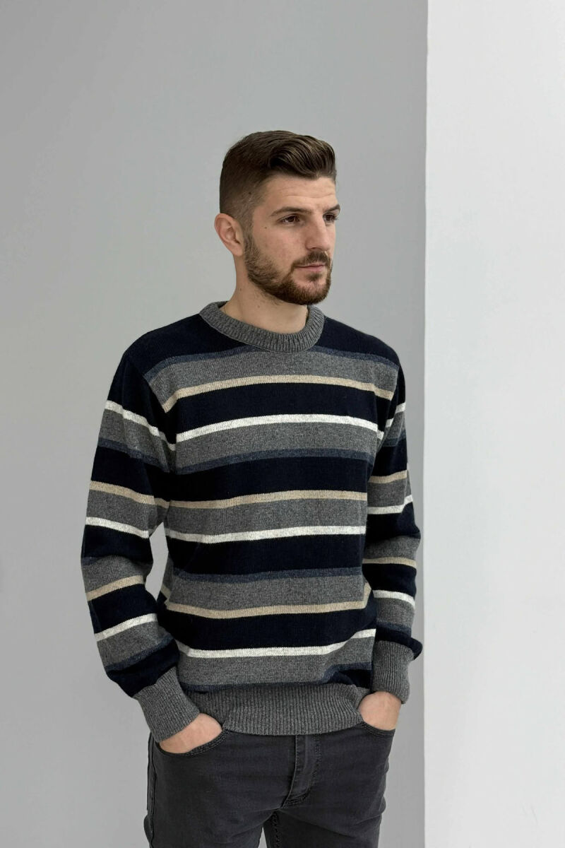 KNITTED STRIPE DESIGN MEN SWEATER GREY/GRI - 3