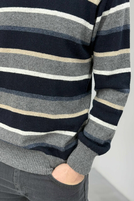 KNITTED STRIPE DESIGN MEN SWEATER GREY/GRI - 4