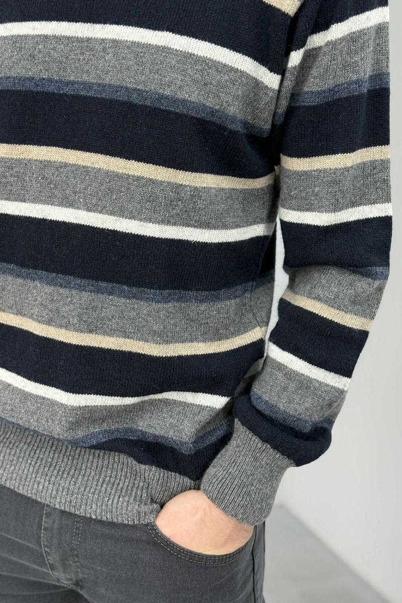 KNITTED STRIPE DESIGN MEN SWEATER GREY/GRI - 4