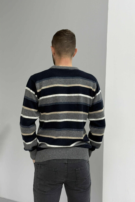 KNITTED STRIPE DESIGN MEN SWEATER GREY/GRI - 5