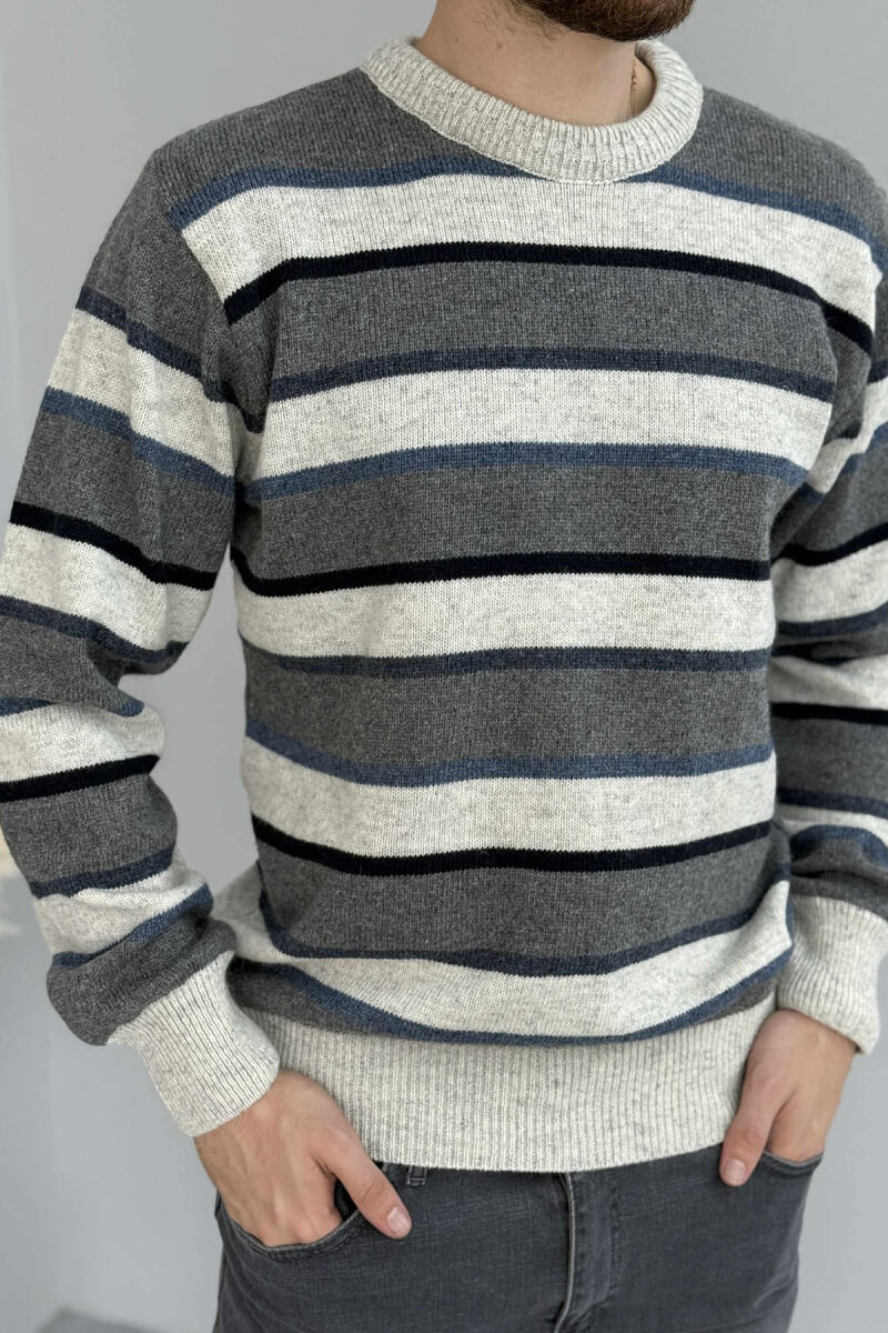 KNITTED STRIPE DESIGN MEN SWEATER LIGHT GREY/GZ - 1