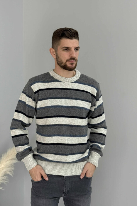 KNITTED STRIPE DESIGN MEN SWEATER LIGHT GREY/GZ - 3