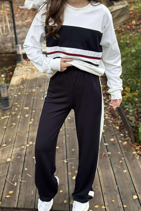 KOSTUM BLUZË ME JAKË TË RRUMBULLAKËT+TUTA PËR FEMRA NË NGJYRË TË ZEZË - 3