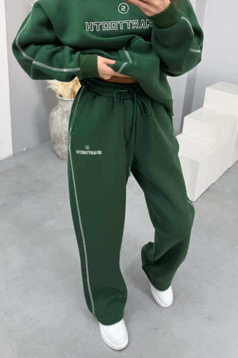 KOSTUM HOODIE ME SHKRIM NË PJESËN PARA+TUTA PËR FEMRA NË NGJYRË JESHILE - 5