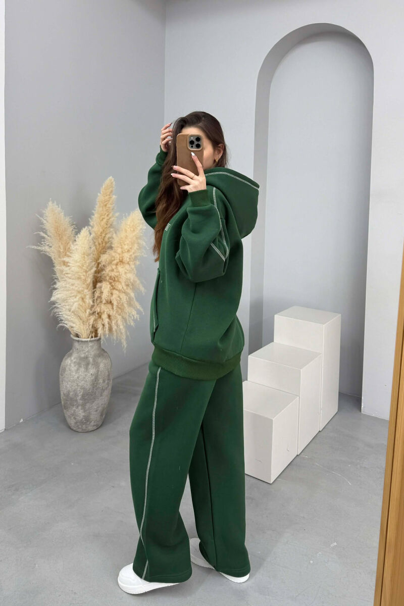 KOSTUM HOODIE ME SHKRIM NË PJESËN PARA+TUTA PËR FEMRA NË NGJYRË JESHILE - 6