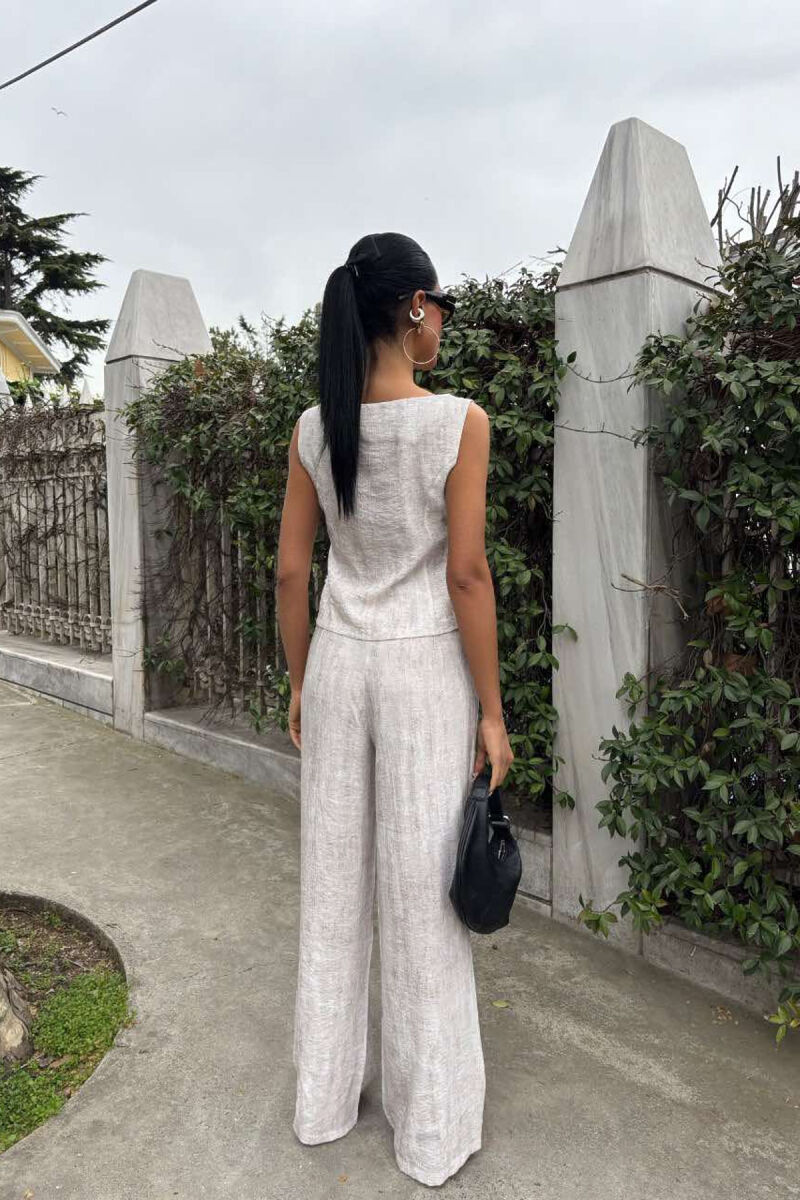  KOSTUM LINO BLUZË+PANTALLONA PËR FEMRA NË NGJYRËN BEZHË E ZBARDHUR - 4