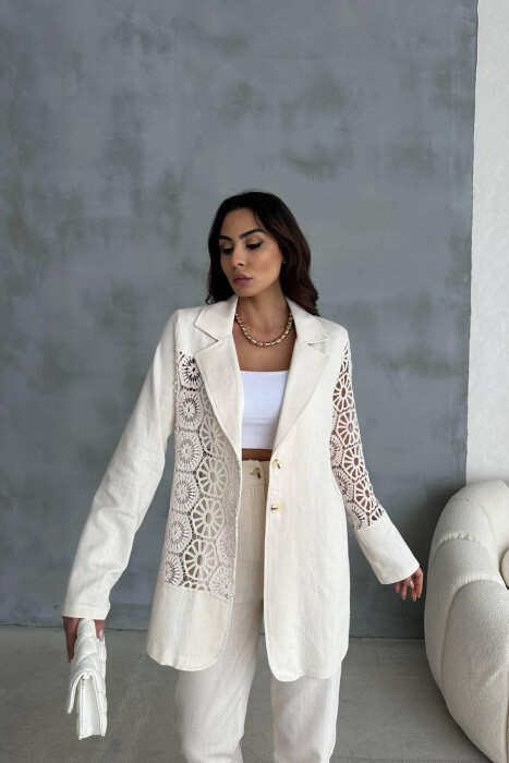 KOSTUM LINO ME DETAJE PËR FEMRA NË NGJYRËN KREM - 2