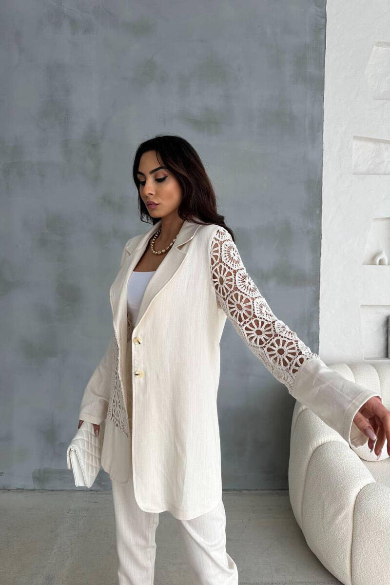 KOSTUM LINO ME DETAJE PËR FEMRA NË NGJYRËN KREM - 3