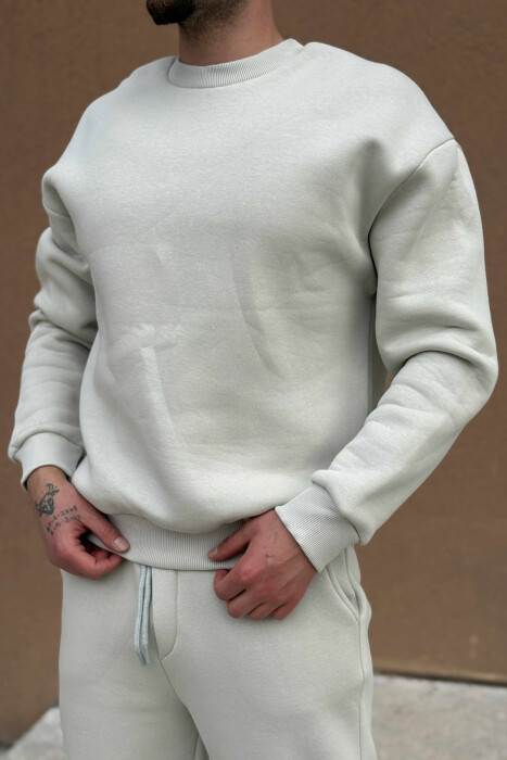 KOSTUM ME PUSH BLUZË ME JAKË TË RRUMBULLAKËT+TUTA PËR MESHKUJ NË NGJYRË GRI E SHNDRITSHME - 2