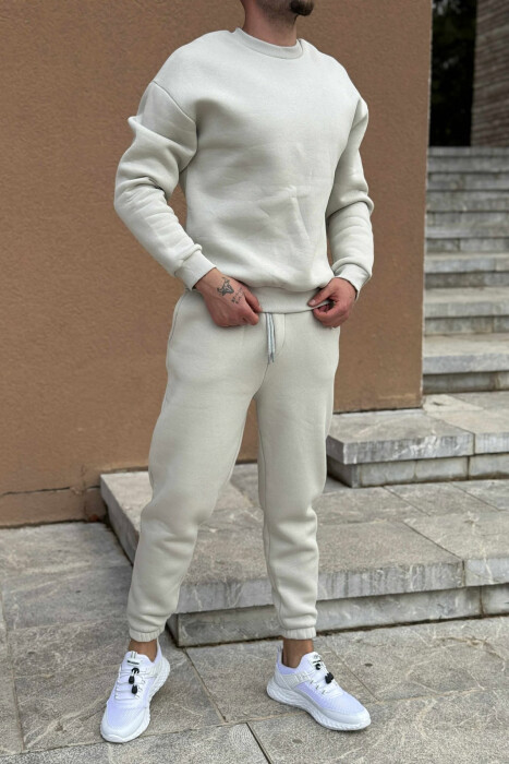 KOSTUM ME PUSH BLUZË ME JAKË TË RRUMBULLAKËT+TUTA PËR MESHKUJ NË NGJYRË GRI E SHNDRITSHME - 4