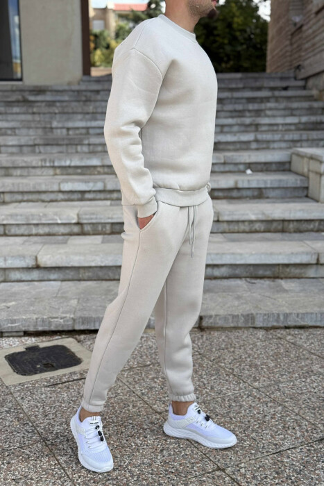 KOSTUM ME PUSH BLUZË ME JAKË TË RRUMBULLAKËT+TUTA PËR MESHKUJ NË NGJYRË GRI TË ZBARDHUR - 4