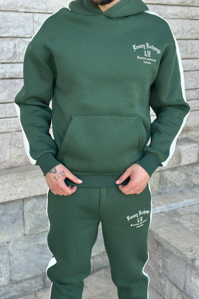 KOSTUM ME PUSH HOODIE +TUTA ME SHKRIME TË VOGLA PËR MESHKUJ NË NGJYRË JESHILE - 2