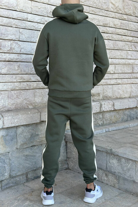 KOSTUM ME PUSH HOODIE +TUTA ME SHKRIME TË VOGLA PËR MESHKUJ NË NGJYRË JESHILE TË ERRËT - 5