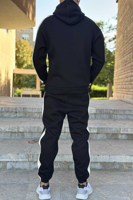 KOSTUM ME PUSH HOODIE +TUTA ME SHKRIME TË VOGLA PËR MESHKUJ NË NGJYRË TË ZEZË - 4