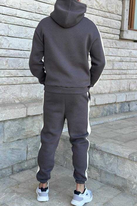 KOSTUM ME PUSH HOODIE +TUTA ME SHKRIME TË VOGLA PËR MESHKUJ NË NGJYRËN GRI TË ERRËT - 3