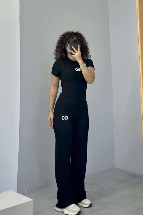 KOSTUM ME SHKRIM ALO T-SHIRT+PANTALLONA PËR FEMRA NË NGJYRËN E ZEZË - 3