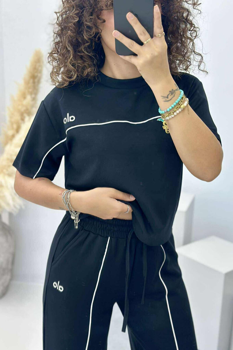 KOSTUM ME VIJA ME SHKRIM ALO T-SHIRT+PANTALLONA PËR FEMRA NË NGJYRËN E ZEZË - 4