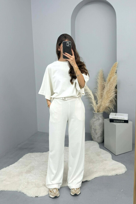 ONE COLOR T-SHIRT+SWEATPANTS WOMEN SET WHITE-E BARDHE - KLAUDIO FASHION