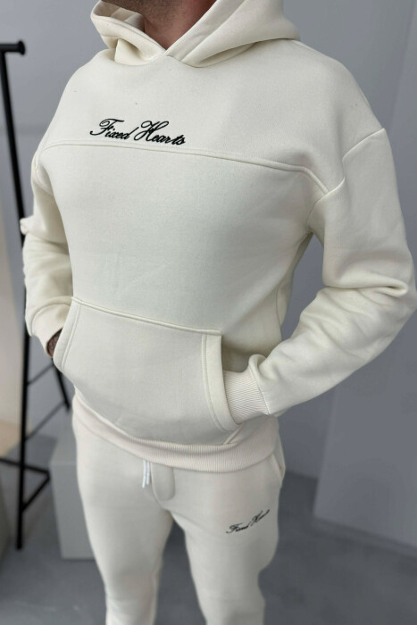 KOSTUM NJE NGJYRESH HOODIE ME SHKRIME + TUTA PER MESHKUJ NE NGJYRE TE BARDHE - 4