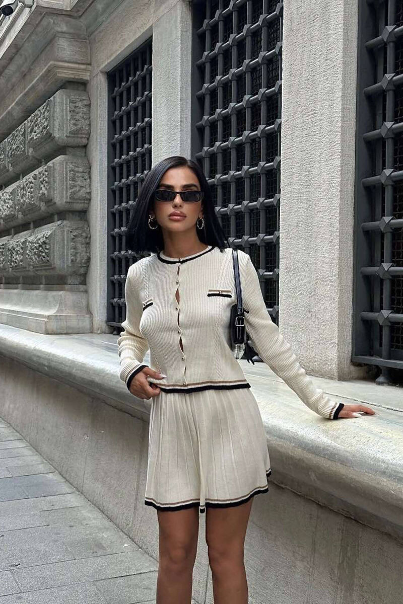 GOLD BUTTONS CARDIGAN+SKIRT WOMEN SET CREAM/KREM - 3