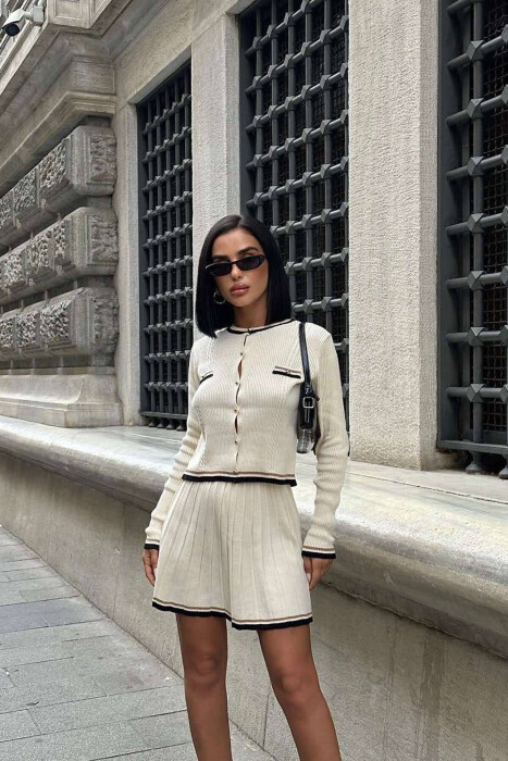 GOLD BUTTONS CARDIGAN+SKIRT WOMEN SET CREAM/KREM - 4