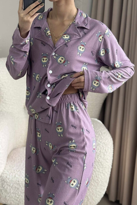 LABUBU DESIGN SHIRT+TROUSERS WOMEN PYJAMAS PURPLE/LEJLA - 4