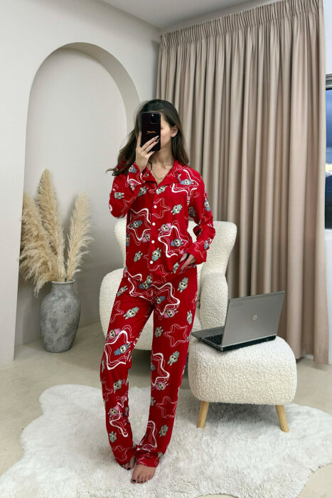 LABUBU DESIGN SHIRT+TROUSERS WOMEN PYJAMAS RED/E KUQE - 1
