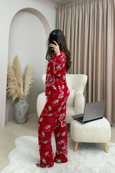 LABUBU DESIGN SHIRT+TROUSERS WOMEN PYJAMAS RED/E KUQE - 2