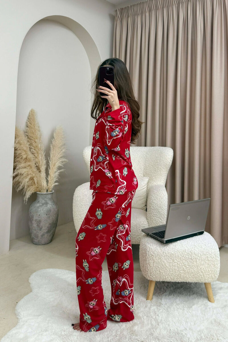LABUBU DESIGN SHIRT+TROUSERS WOMEN PYJAMAS RED/E KUQE - 2