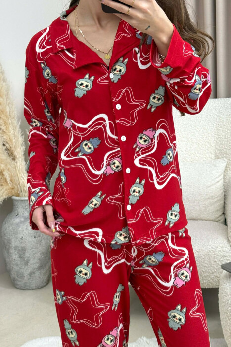 LABUBU DESIGN SHIRT+TROUSERS WOMEN PYJAMAS RED/E KUQE - 3