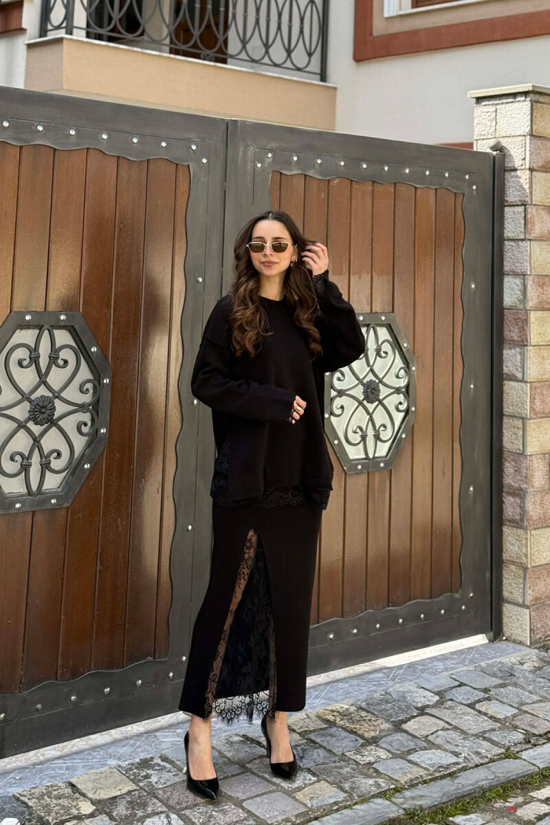 LACE DETAIL SWEATSHIRT + SKIRT WOMAN SET BLACK/ E ZEZE - 1