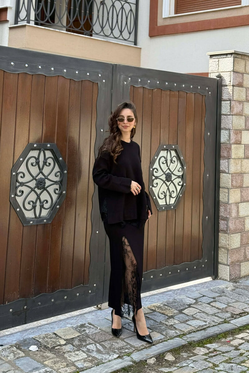 LACE DETAIL SWEATSHIRT + SKIRT WOMAN SET BLACK/ E ZEZE - 2