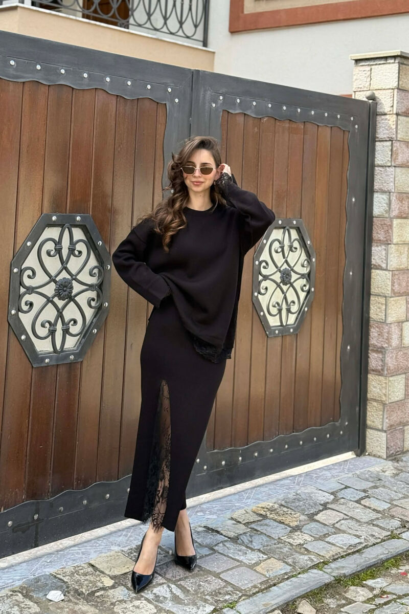 LACE DETAIL SWEATSHIRT + SKIRT WOMAN SET BLACK/ E ZEZE - 3