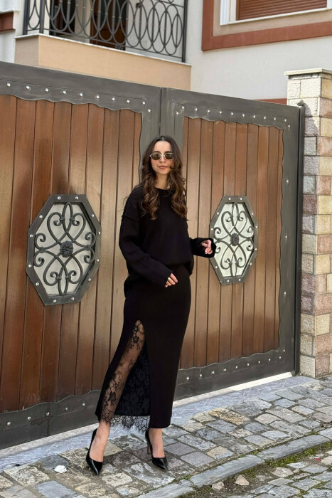 LACE DETAIL SWEATSHIRT + SKIRT WOMAN SET BLACK/ E ZEZE - 4