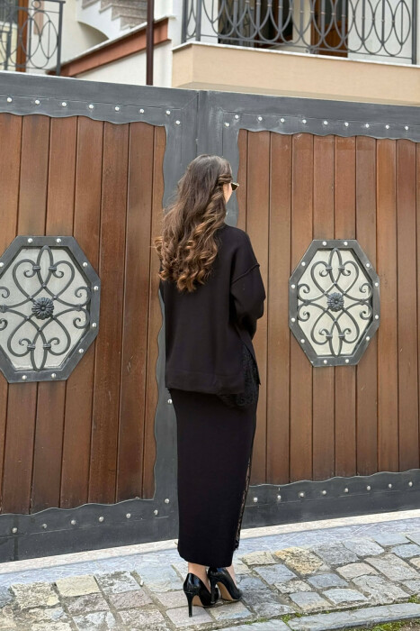 LACE DETAIL SWEATSHIRT + SKIRT WOMAN SET BLACK/ E ZEZE - 5