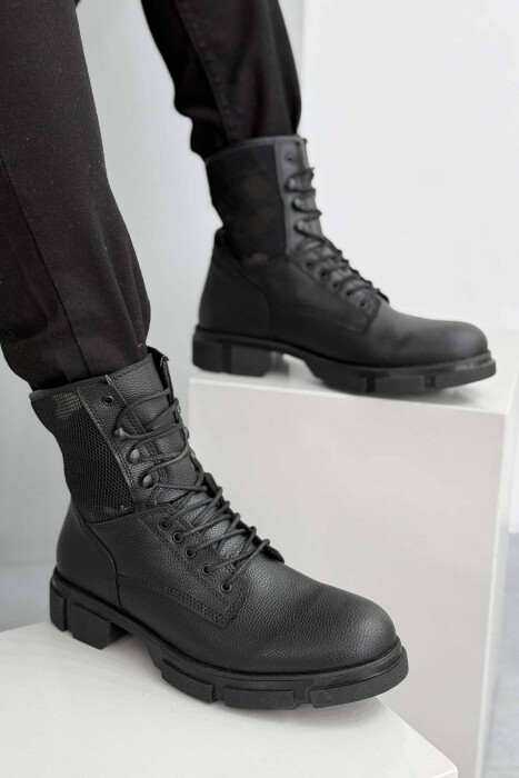 LACE-UP ONE COLOR MEN BOOTS BLACK/ E ZEZE - KLAUDIO FASHION